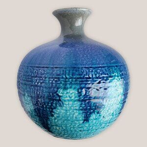 Glazed Ceramic Porcelain Vase Pot in Teal Blue Drip Ombre Southwest Pottery